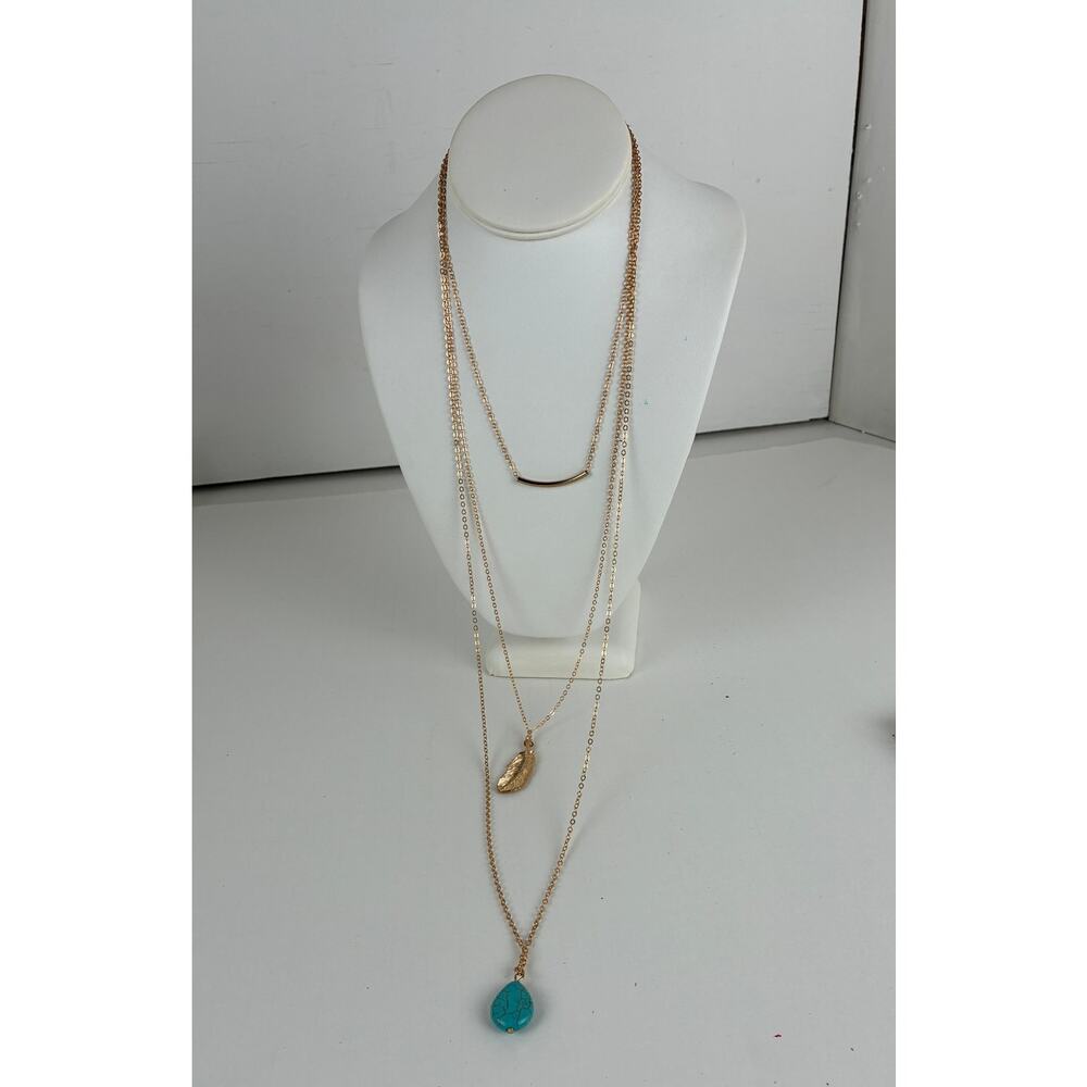 Necklace 3 Layers Turquoise Feather Bar 8.5 13 15 Inches Zinc Ally New Lob Claw